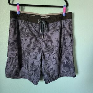 Gerry Men's Bluish Gray & Black Patterned Lined Cargo Swim Active Shorts XL